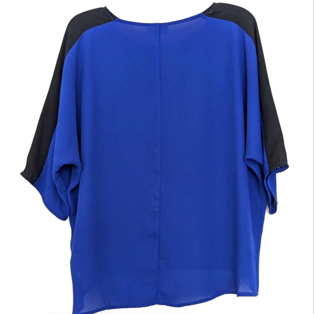 EUC New York & Company Dark Cobalt/ Black 3/4 Sleeve Blouse, WS - Picture 4 of 5